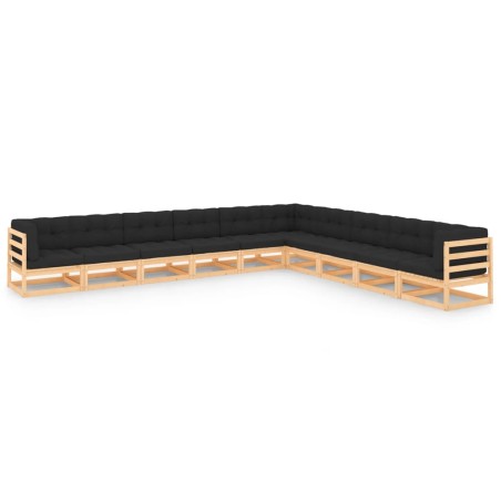 vidaXL Juego de muebles de jardín 10 pzas y cojines madera maciza pino