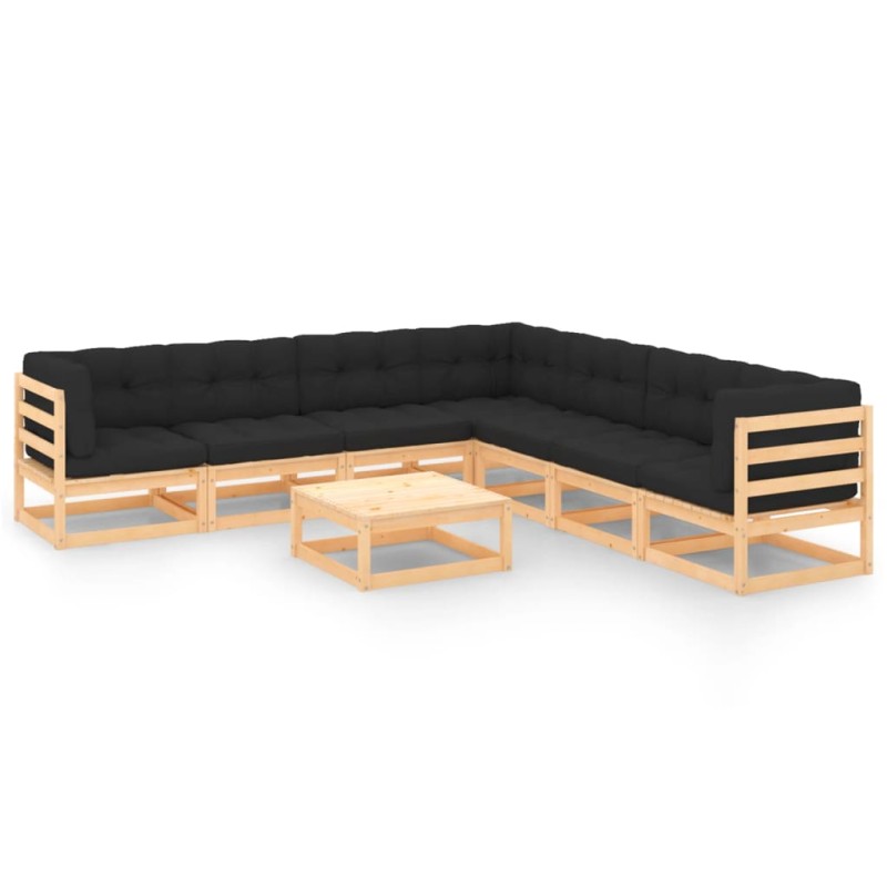 vidaXL Muebles de jardín 8 pzas y cojines madera maciza pino