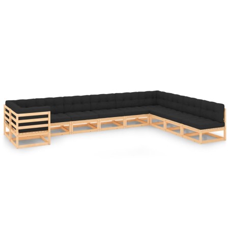 vidaXL Muebles de jardín 10 pzas cojines antracita madera maciza pino