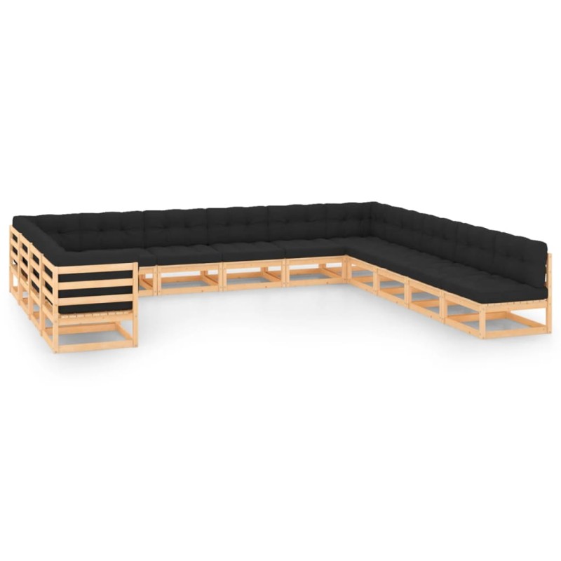 vidaXL Muebles de jardín 13 pzas cojines antracita madera maciza pino vidaXL Muebles de jardín 13 pzas cojines antracita madera maciza pino