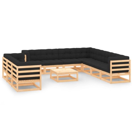 vidaXL Muebles de jardín 11 pzas cojines antracita madera maciza pino