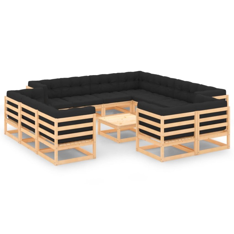 vidaXL Muebles de jardín 13 pzas con cojines antracita madera maciza vidaXL Muebles de jardín 13 pzas con cojines antracita madera maciza