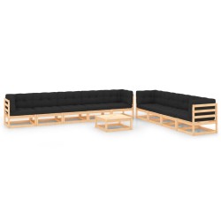 vidaXL Muebles de jardín 10 pzas cojines antracita madera maciza pino