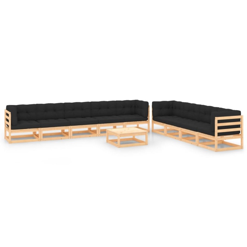 vidaXL Muebles de jardín 10 pzas cojines antracita madera maciza pino