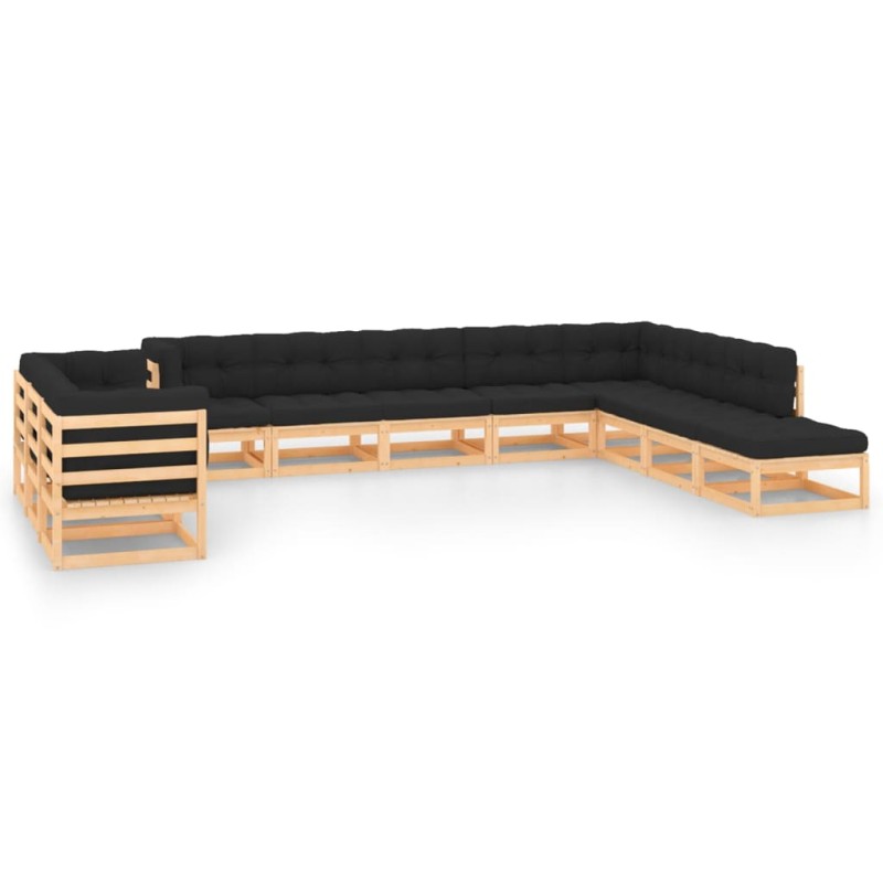 vidaXL Muebles de jardín 11 pzas cojines antracita madera maciza pino vidaXL Muebles de jardín 11 pzas cojines antracita madera maciza pino