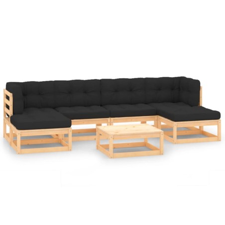 vidaXL Muebles de jardín 7 pzas y cojines antracita madera maciza pino