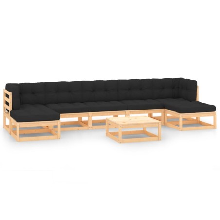 vidaXL Muebles de jardín 8 pzas y cojines antracita madera maciza pino