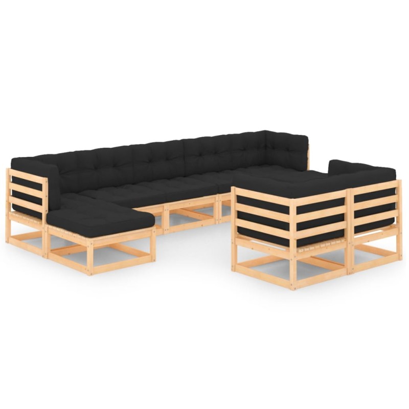 vidaXL Muebles de jardín 9 pzas y cojines antracita madera maciza pino