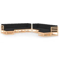 vidaXL Muebles de jardín 10 pzas cojines antracita madera maciza pino