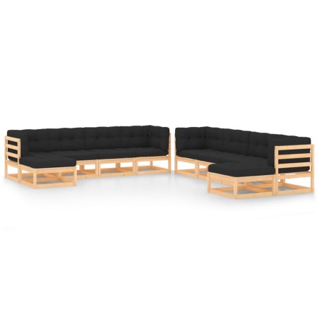 vidaXL Muebles de jardín 10 pzas cojines antracita madera maciza pino