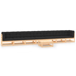 vidaXL Muebles de jardín 8 pzas y cojines antracita madera maciza pino