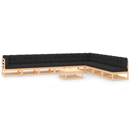 vidaXL Muebles de jardín 10 pzas cojines antracita madera maciza pino