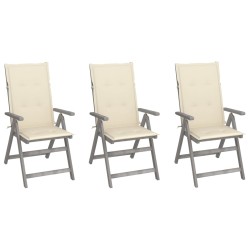 vidaXL Sillas de jardín reclinables 3 uds madera maciza acacia cojines