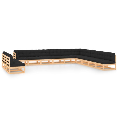 vidaXL Muebles de jardín 13 pzas con cojines antracita madera maciza