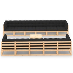 vidaXL Muebles de jardín 12 pzas con cojines antracita madera maciza