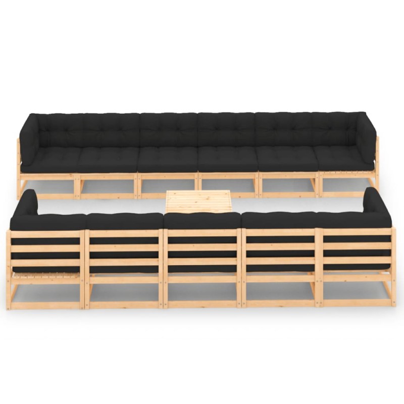 vidaXL Muebles de jardín 12 pzas con cojines antracita madera maciza vidaXL Muebles de jardín 12 pzas con cojines antracita madera maciza