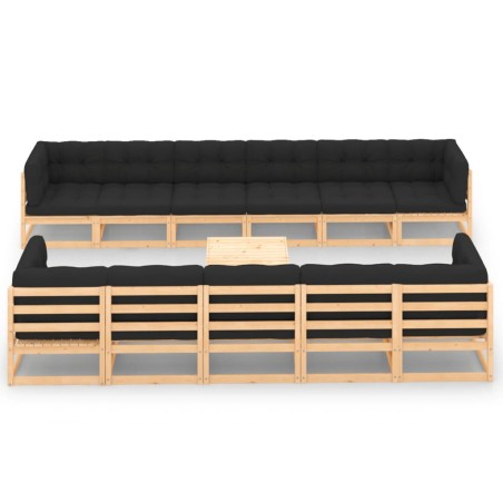 vidaXL Muebles de jardín 12 pzas con cojines antracita madera maciza