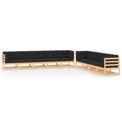 vidaXL Muebles de jardín 9 pzas y cojines antracita madera maciza pino