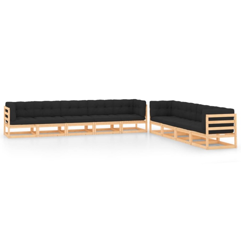 vidaXL Muebles de jardín 9 pzas y cojines antracita madera maciza pino