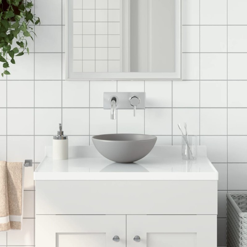 vidaXL Lavabo de cuarto de baño redondo cerámica gris claro vidaXL Lavabo de cuarto de baño redondo cerámica gris claro