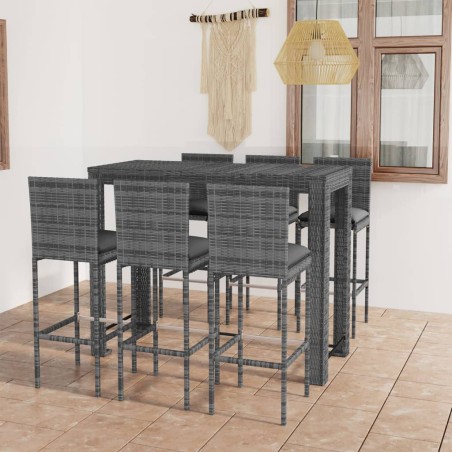 vidaXL Muebles de bar de jardín 7 pzas ratán PE y cojines antracita