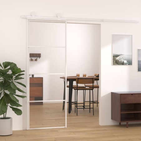vidaXL Puerta corredera ESG vidrio y aluminio 76x205 cm blanco