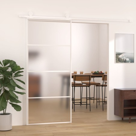 vidaXL Puerta corredera ESG vidrio y aluminio blanca 90x205 cm