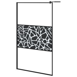 vidaXL Mampara ducha vidrio esmerilado diseño piedras negro 115x195 cm