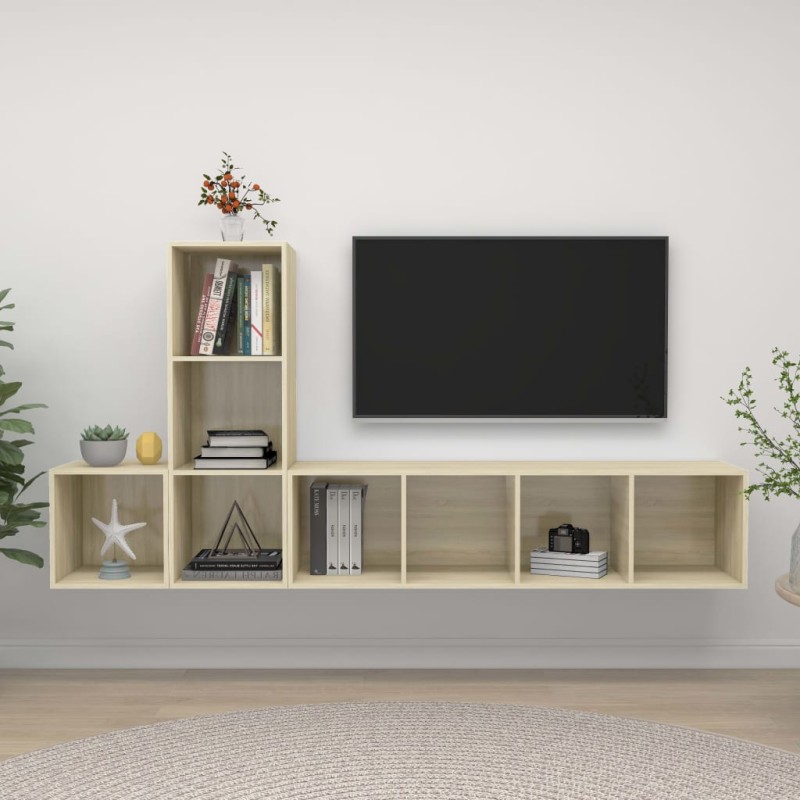 vidaXL Juego de muebles de salón 3 pzas madera ingeniería roble Sonoma