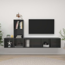 vidaXL Muebles de salón 3 piezas madera de ingeniería gris brillo