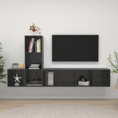 vidaXL Muebles de salón 3 piezas madera de ingeniería gris brillo