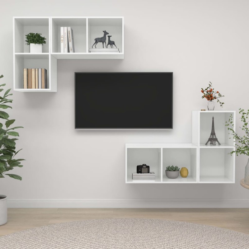 vidaXL Muebles de salón de pared 4 piezas blanco y roble Sonoma vidaXL Muebles de salón de pared 4 piezas blanco y roble Sonoma
