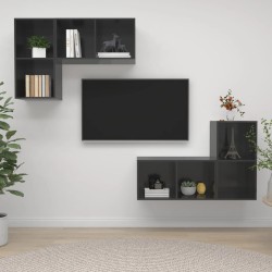 vidaXL Muebles de salón de pared 4 pzas madera ingeniería gris brillo
