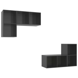 vidaXL Muebles de salón de pared 4 pzas madera ingeniería gris brillo