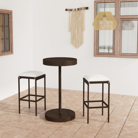 vidaXL Set de bar de jardín 3 piezas y cojines ratán sintético marrón