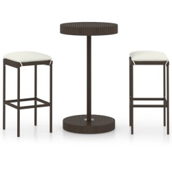 vidaXL Set de bar de jardín 3 piezas y cojines ratán sintético marrón