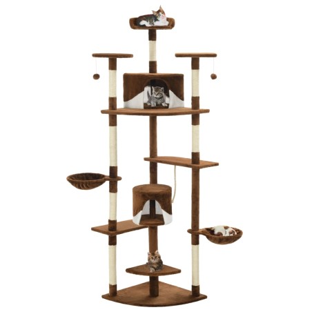 vidaXL Rascador para gatos con poste de sisal marrón y blanco 203 cm