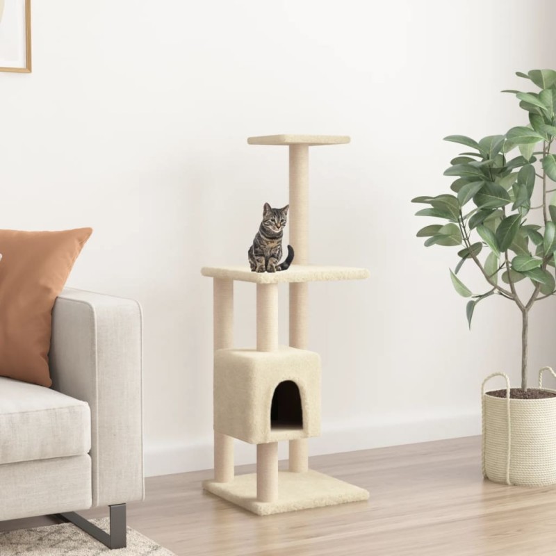 vidaXL Rascador para gatos con postes de sisal color crema 104 cm vidaXL Rascador para gatos con postes de sisal color crema 104 cm