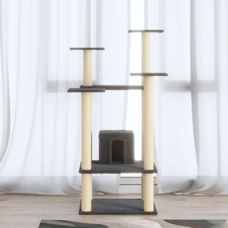 vidaXL Rascador para gatos con postes de sisal gris oscuro 110 cm