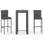 vidaXL Set muebles bar jardín 3 piezas y cojines ratán sintético gris vidaXL Set muebles bar jardín 3 piezas y cojines ratán sintético gris