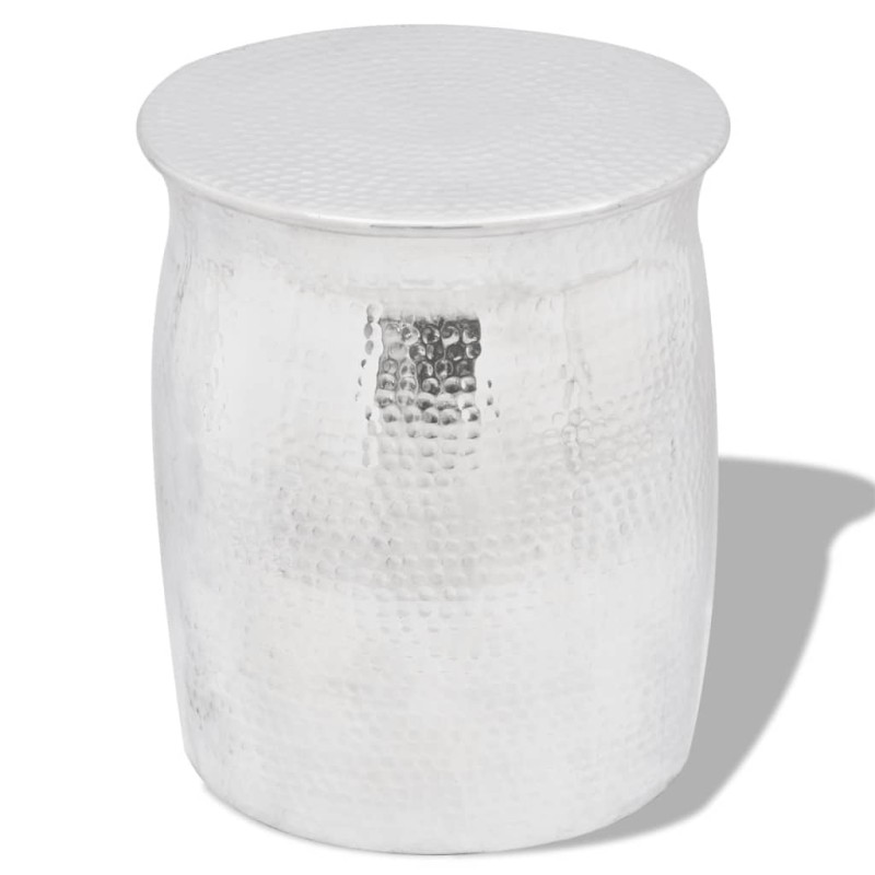 vidaXL Taburete/mesita de centro de aluminio martillado plateado 