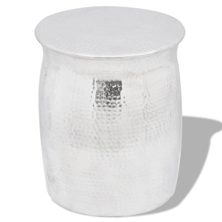 vidaXL Taburete/mesita de centro de aluminio martillado plateado 
