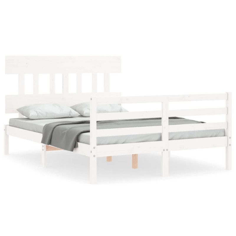 vidaXL Estructura de cama con cabecero madera maciza blanco 140x190 cm vidaXL Estructura de cama con cabecero madera maciza blanco 140x190 cm