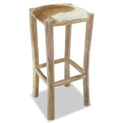vidaXL Taburete de cocina de cuero auténtico y madera de teca maciza