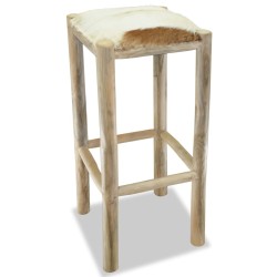 vidaXL Taburete de cocina de cuero auténtico y madera de teca maciza