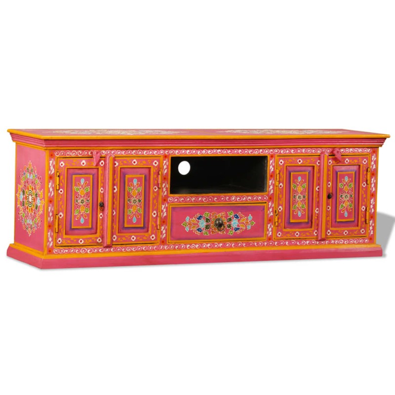 vidaXL Mueble para la TV de madera maciza de mango rosa pintada a mano vidaXL Mueble para la TV de madera maciza de mango rosa pintada a mano