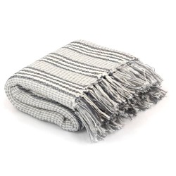 vidaXL Manta a rayas de algodón gris y blanco 220x250 cm