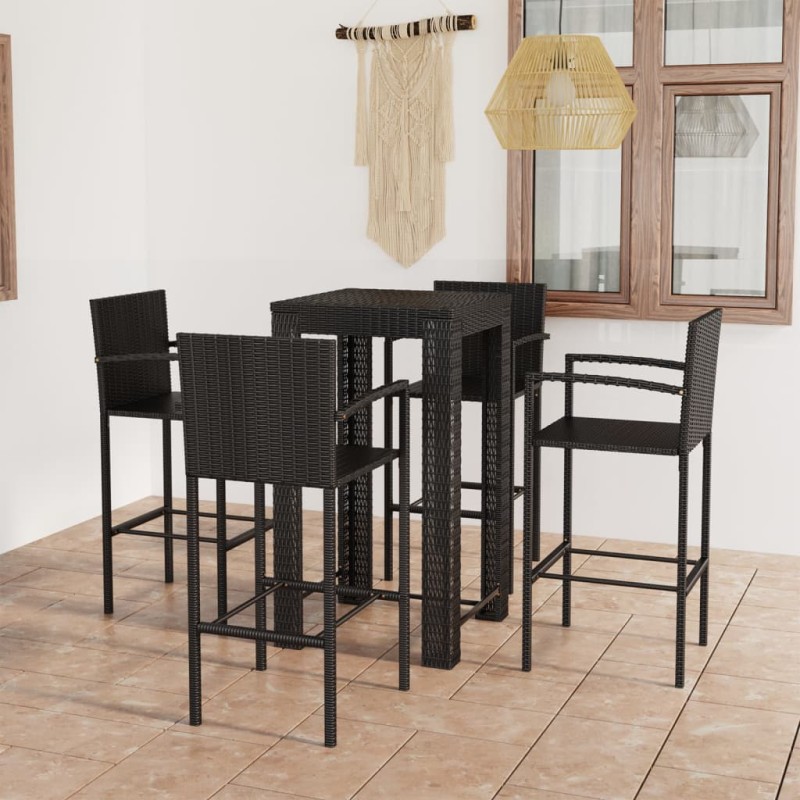 vidaXL Muebles de bar de jardín 5 pzas ratán PE reposabrazos negro