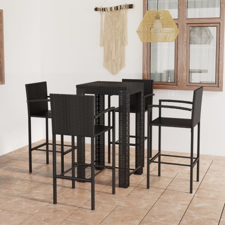 vidaXL Muebles de bar de jardín 5 pzas ratán PE reposabrazos negro