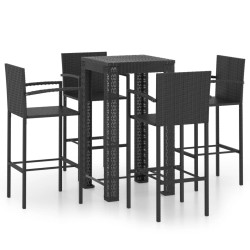 vidaXL Muebles de bar de jardín 5 pzas ratán PE reposabrazos negro